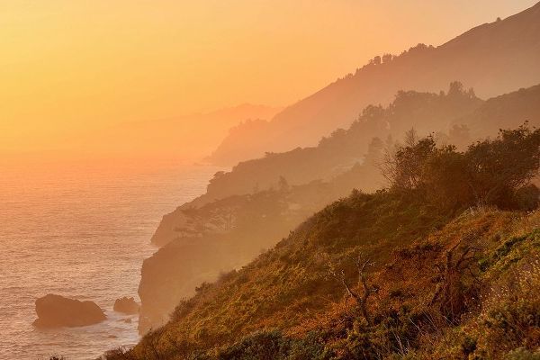 Golden Sunset on Big Sur Coastal Cliffs-California-USA